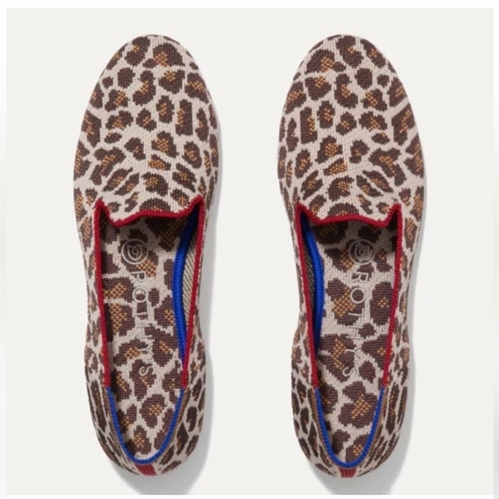 Rothy’s Mocha Spot Leopard Slip On Loafers Flats 7.5 Brown Cream Comfort